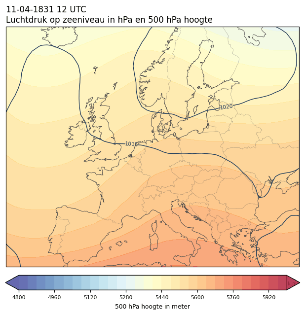 Weerkaart van 11 april 1831 om 12 UTC