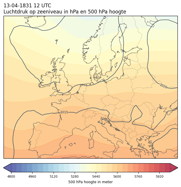 Weerkaart van 13 april 1831 om 12 UTC
