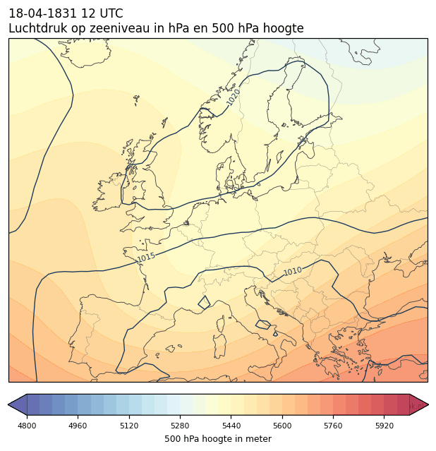 Weerkaart van 18 april 1831 om 12 UTC