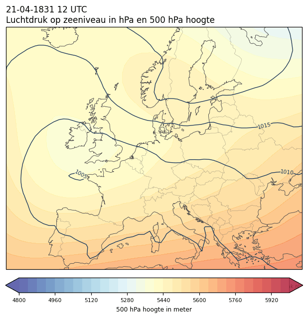 Weerkaart van 21 april 1831 om 12 UTC