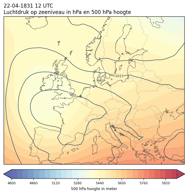 Weerkaart van 22 april 1831 om 12 UTC