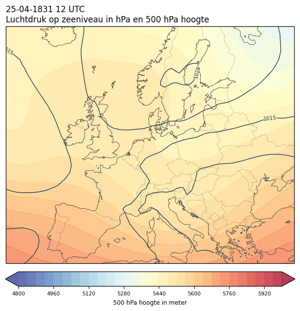 Weerkaart van 25 april 1831 om 12 UTC