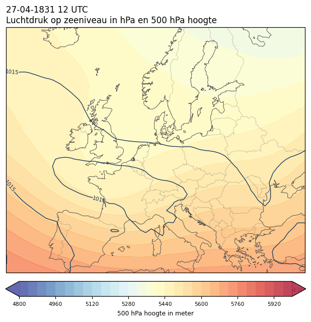 Weerkaart van 27 april 1831 om 12 UTC