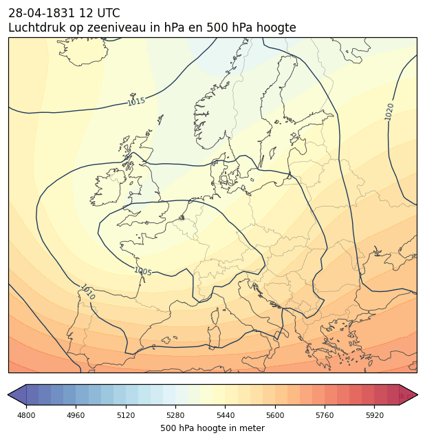 Weerkaart van 28 april 1831 om 12 UTC