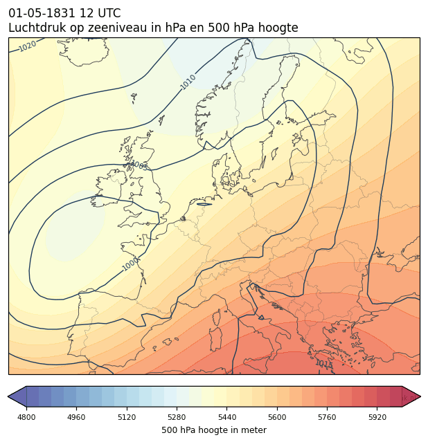 Weerkaart van 1 mei 1831 om 12 UTC
