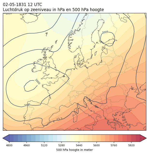 Weerkaart van 2 mei 1831 om 12 UTC