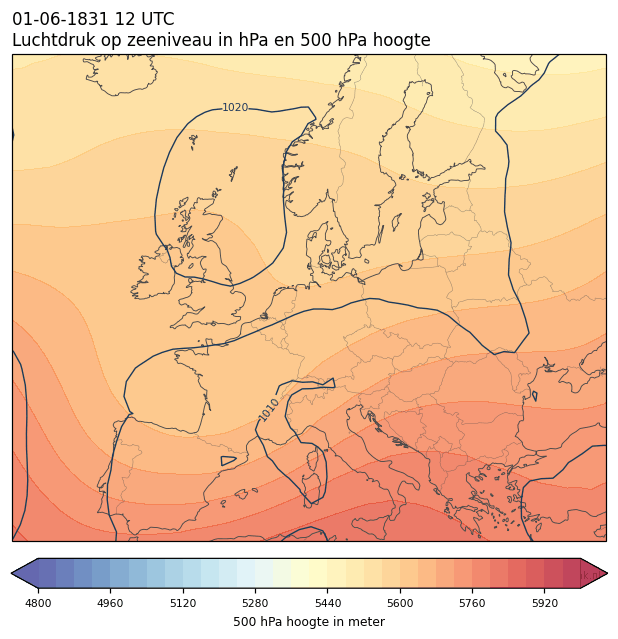 Weerkaart van 1 juni 1831 om 12 UTC