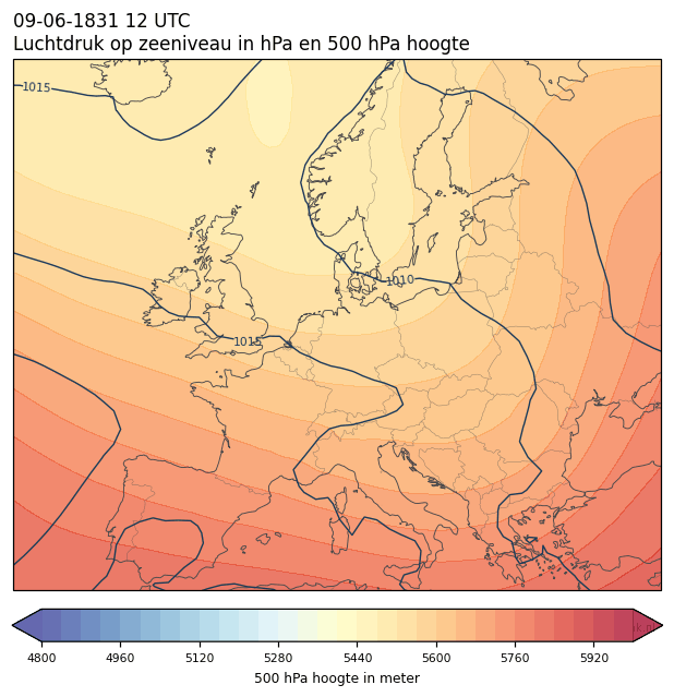 Weerkaart van 9 juni 1831 om 12 UTC