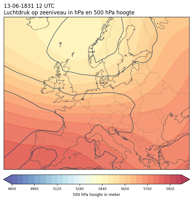 Weerkaart van 13 juni 1831 om 12 UTC