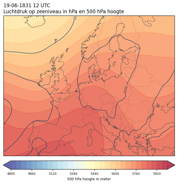 Weerkaart van 19 juni 1831 om 12 UTC