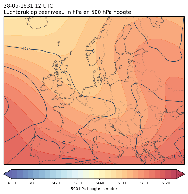 Weerkaart van 28 juni 1831 om 12 UTC