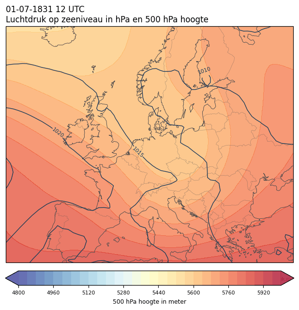 Weerkaart van 1 juli 1831 om 12 UTC