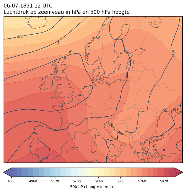 Weerkaart van 6 juli 1831 om 12 UTC
