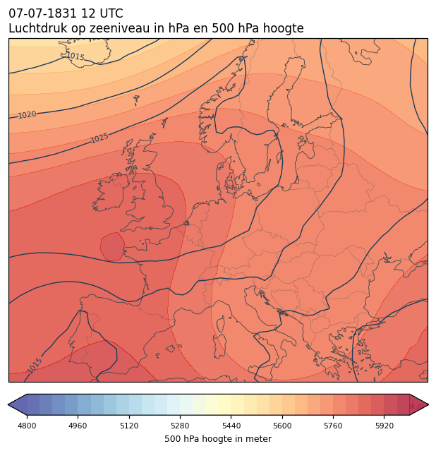 Weerkaart van 7 juli 1831 om 12 UTC
