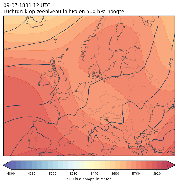 Weerkaart van 9 juli 1831 om 12 UTC