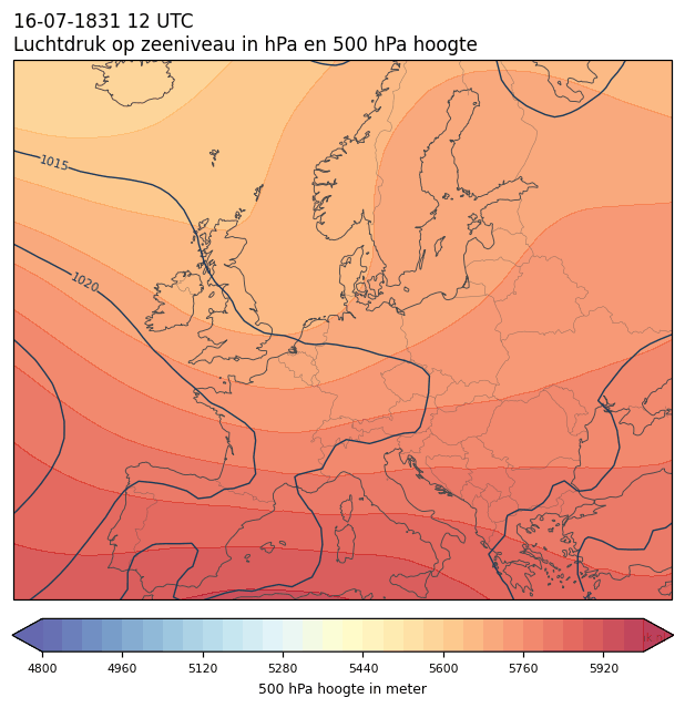 Weerkaart van 16 juli 1831 om 12 UTC
