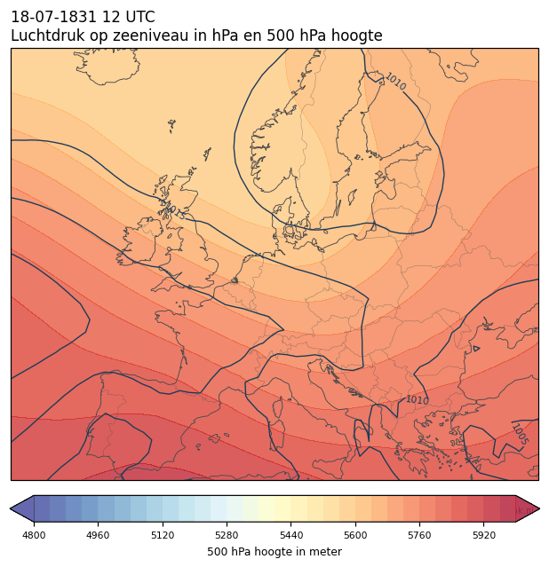 Weerkaart van 18 juli 1831 om 12 UTC