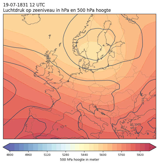 Weerkaart van 19 juli 1831 om 12 UTC