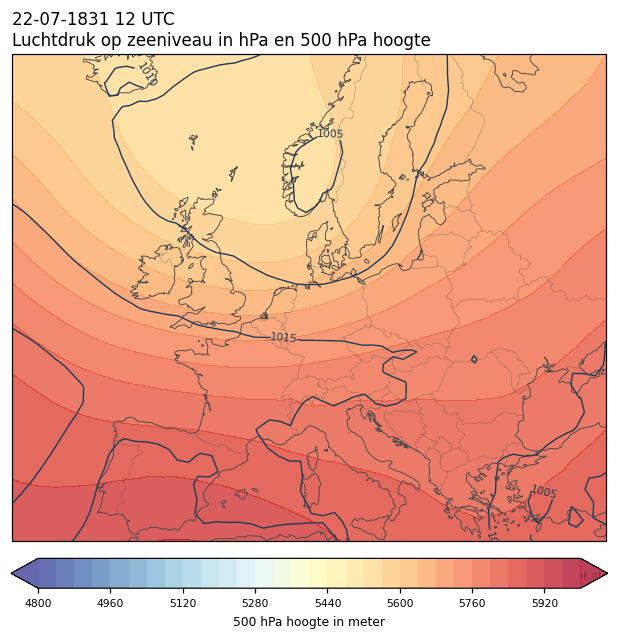 Weerkaart van 22 juli 1831 om 12 UTC
