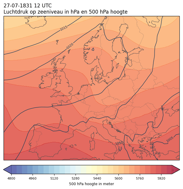 Weerkaart van 27 juli 1831 om 12 UTC