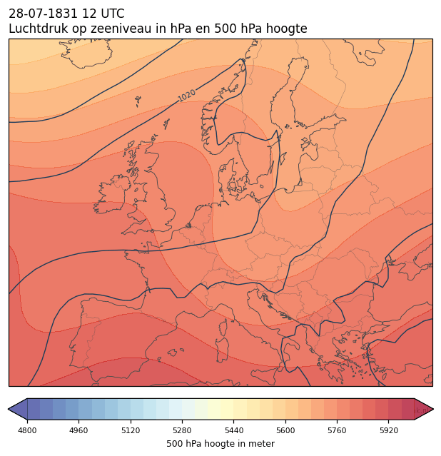 Weerkaart van 28 juli 1831 om 12 UTC