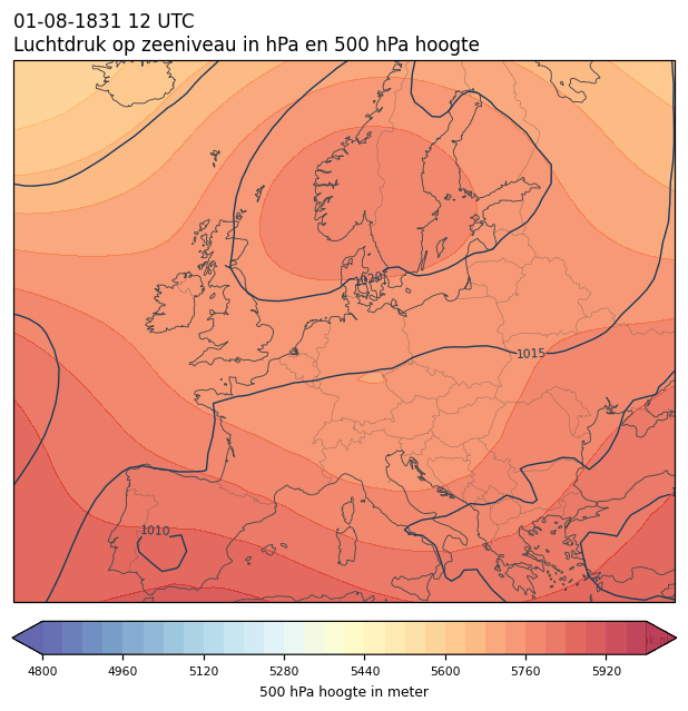 Weerkaart van 1 augustus 1831 om 12 UTC