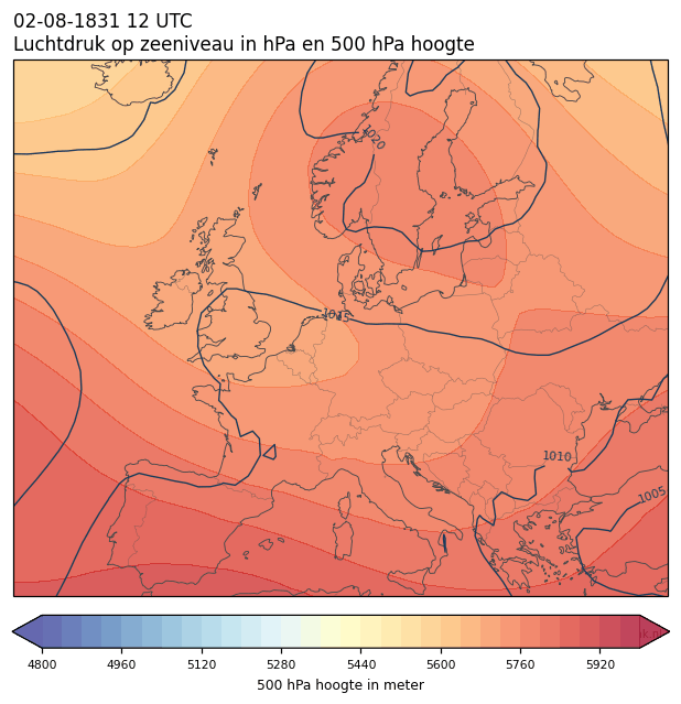 Weerkaart van 2 augustus 1831 om 12 UTC