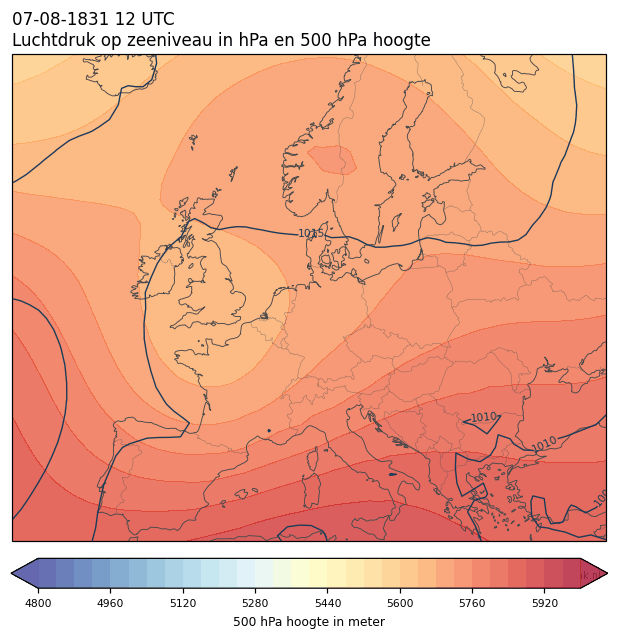 Weerkaart van 7 augustus 1831 om 12 UTC
