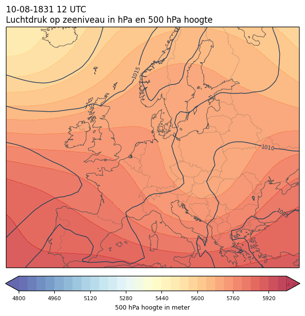 Weerkaart van 10 augustus 1831 om 12 UTC