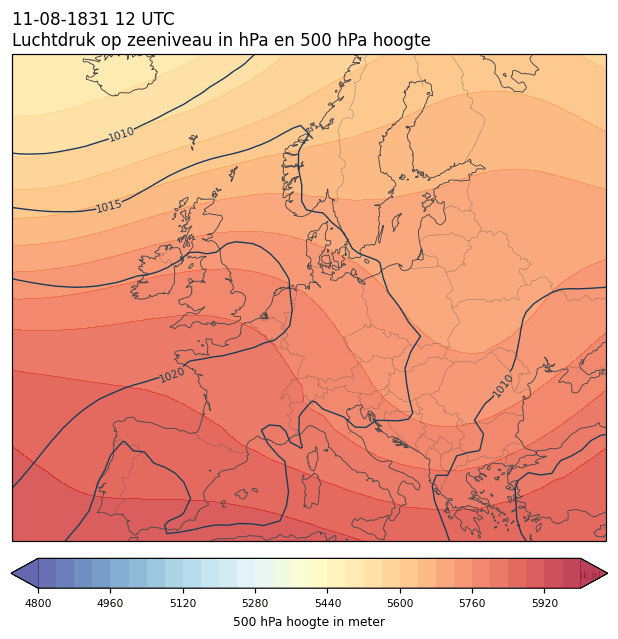 Weerkaart van 11 augustus 1831 om 12 UTC