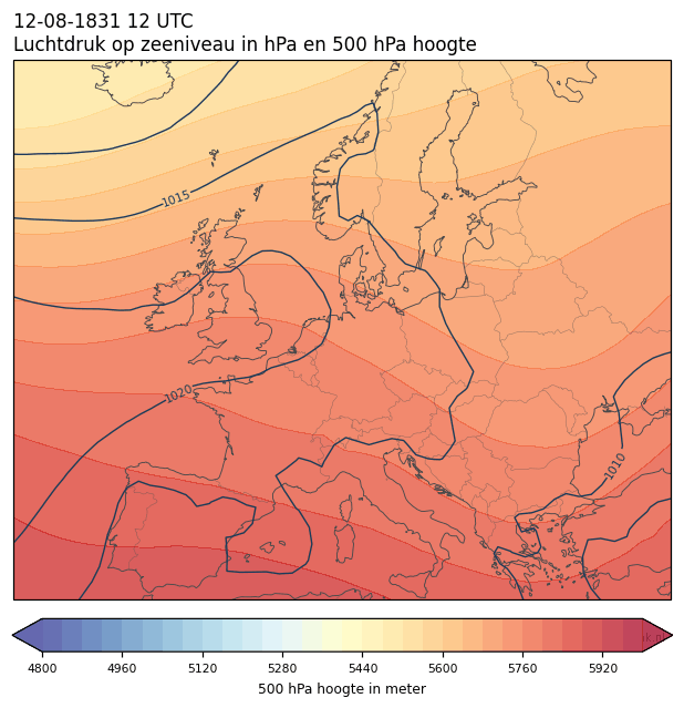 Weerkaart van 12 augustus 1831 om 12 UTC