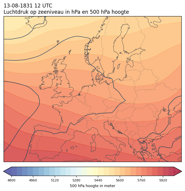 Weerkaart van 13 augustus 1831 om 12 UTC