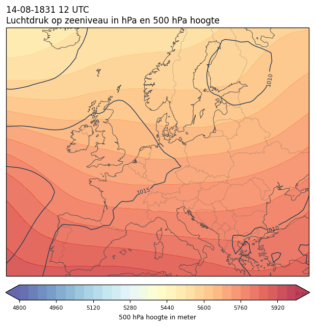 Weerkaart van 14 augustus 1831 om 12 UTC