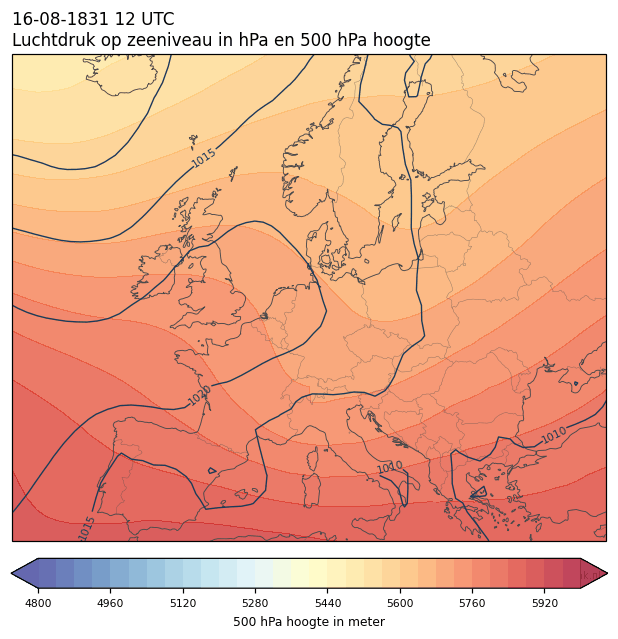 Weerkaart van 16 augustus 1831 om 12 UTC