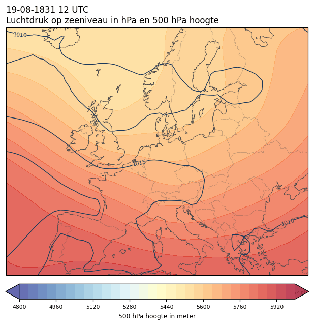 Weerkaart van 19 augustus 1831 om 12 UTC