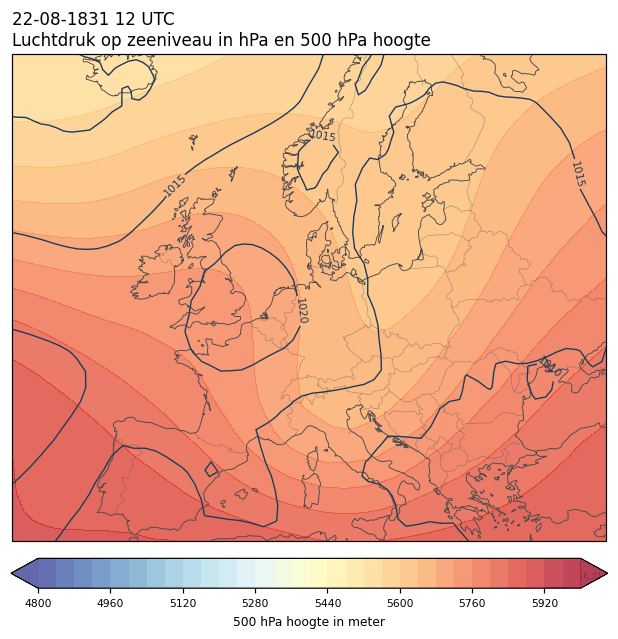Weerkaart van 22 augustus 1831 om 12 UTC