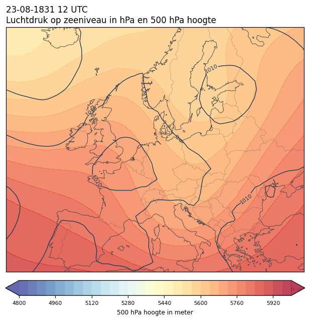 Weerkaart van 23 augustus 1831 om 12 UTC