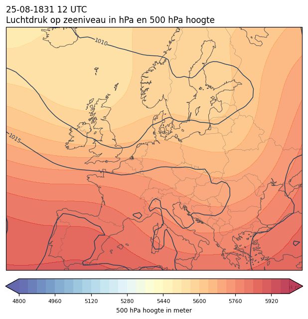 Weerkaart van 25 augustus 1831 om 12 UTC