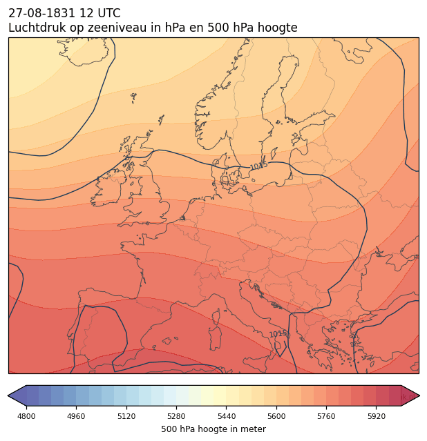 Weerkaart van 27 augustus 1831 om 12 UTC