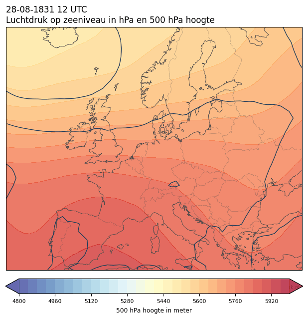 Weerkaart van 28 augustus 1831 om 12 UTC