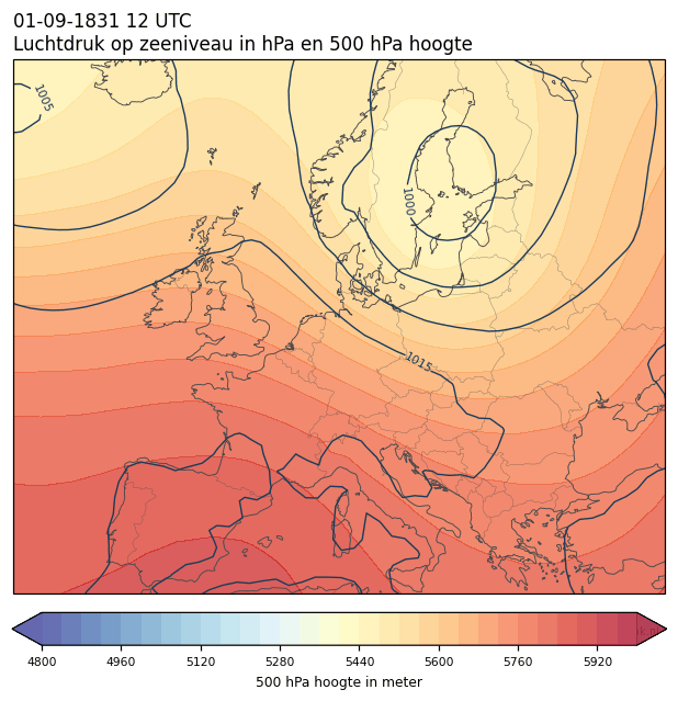 Weerkaart van 1 september 1831 om 12 UTC