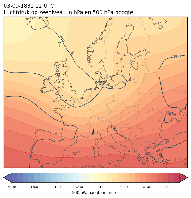 Weerkaart van 3 september 1831 om 12 UTC