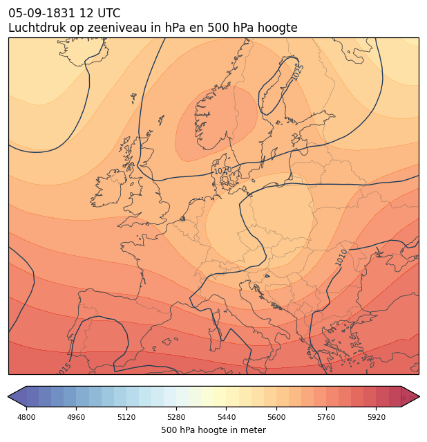 Weerkaart van 5 september 1831 om 12 UTC