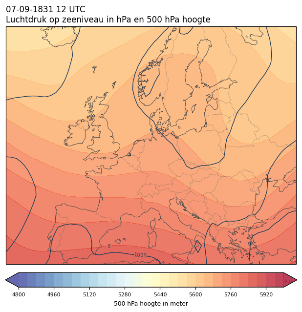 Weerkaart van 7 september 1831 om 12 UTC