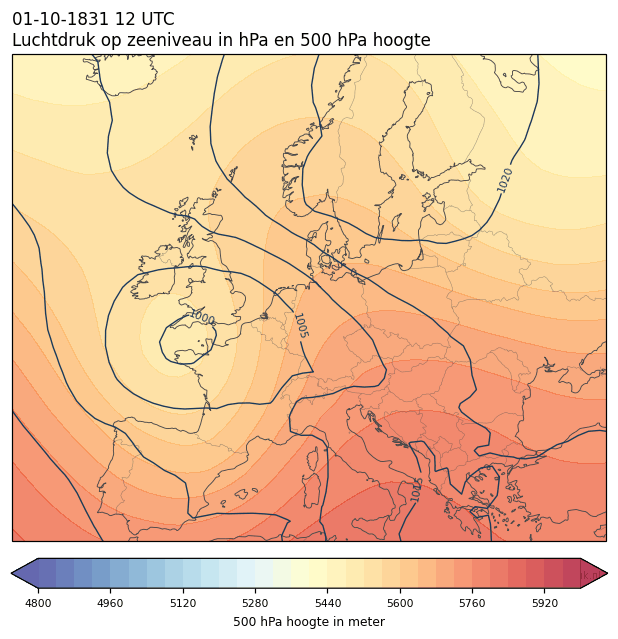 Weerkaart van 1 oktober 1831 om 12 UTC