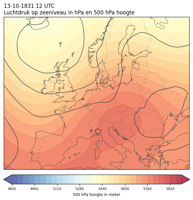 Weerkaart van 13 oktober 1831 om 12 UTC