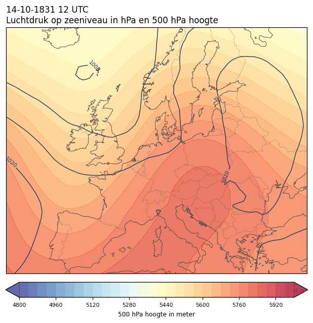 Weerkaart van 14 oktober 1831 om 12 UTC