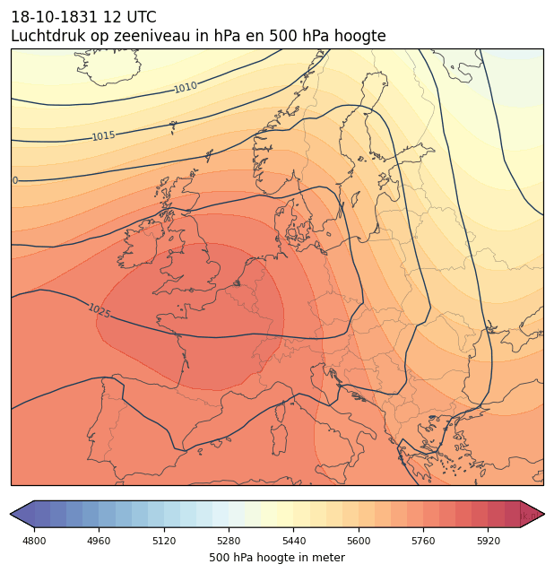 Weerkaart van 18 oktober 1831 om 12 UTC