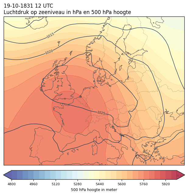 Weerkaart van 19 oktober 1831 om 12 UTC