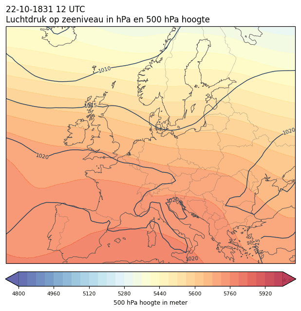 Weerkaart van 22 oktober 1831 om 12 UTC